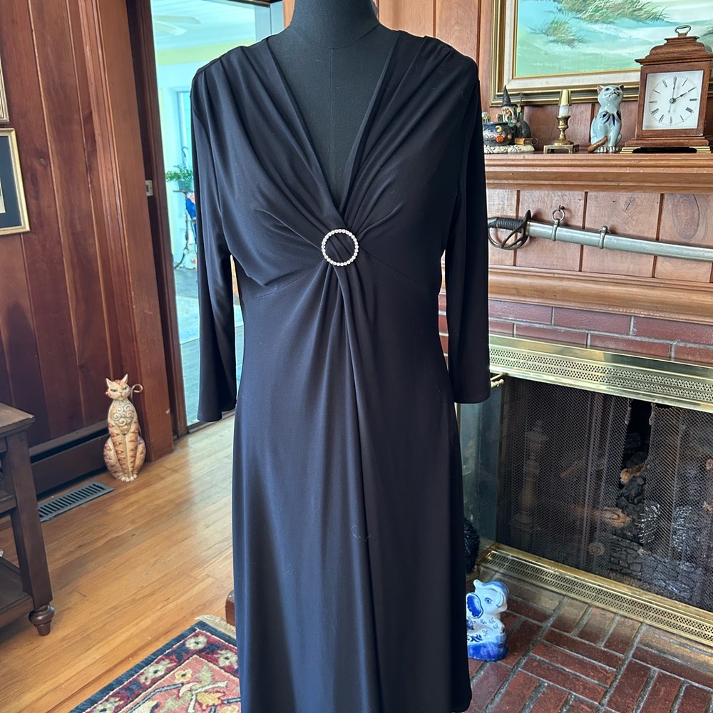 Evan Picone Black Midi Dress with Rhinestone Detail